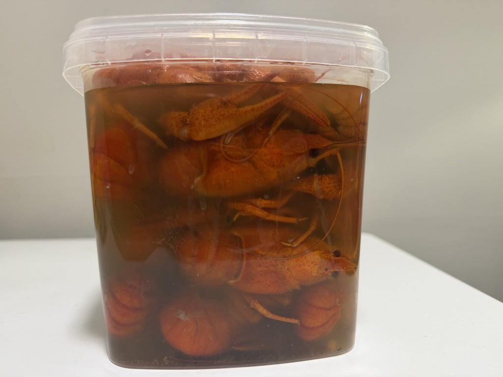 The 2 lb bucket of Ukrainian crawfish in seasoned brine